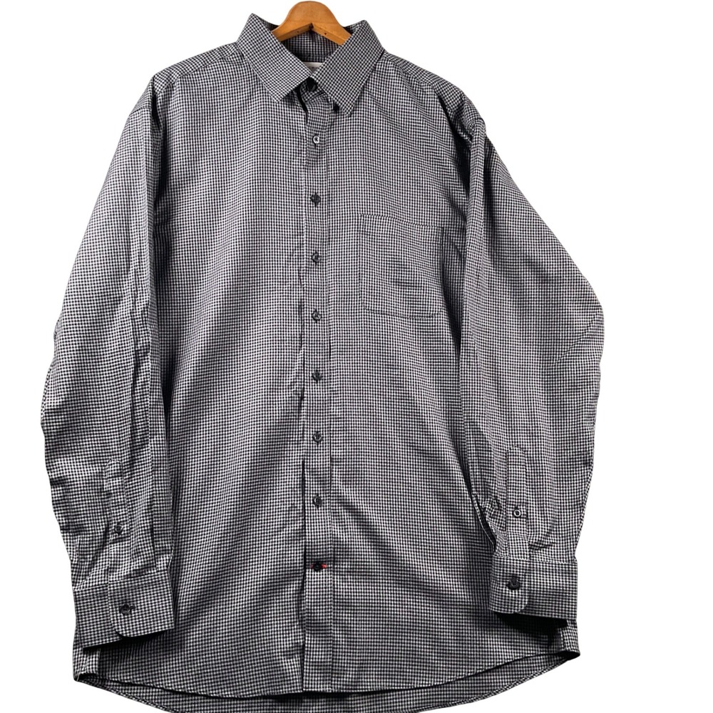 Cremieux Button Down Shirt Mens 17 36 Black White Micro Check Pima Cotton LS